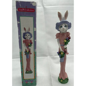 Vintage 1991 Resin Easter Bunny Rabbit Tall Thin Skinny figurine / Spring Flower